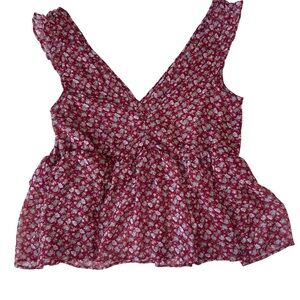 American Eagle Floral Babydoll Peplum Top Cottagecore Boho Sheer Small
